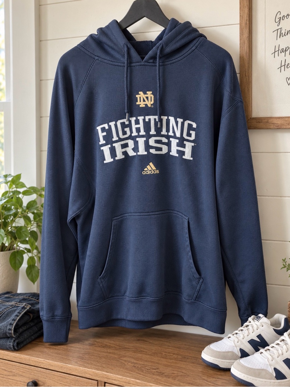 adidas Navy Blue Fighting Irish Pullover Hoodie